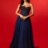 Strapless beaded navy blue princess dress