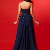 Strapless beaded navy blue princess dress