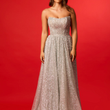 Silver crest moon beaded ballgown hire