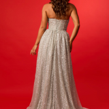 Silver crest moon beaded ballgown hire