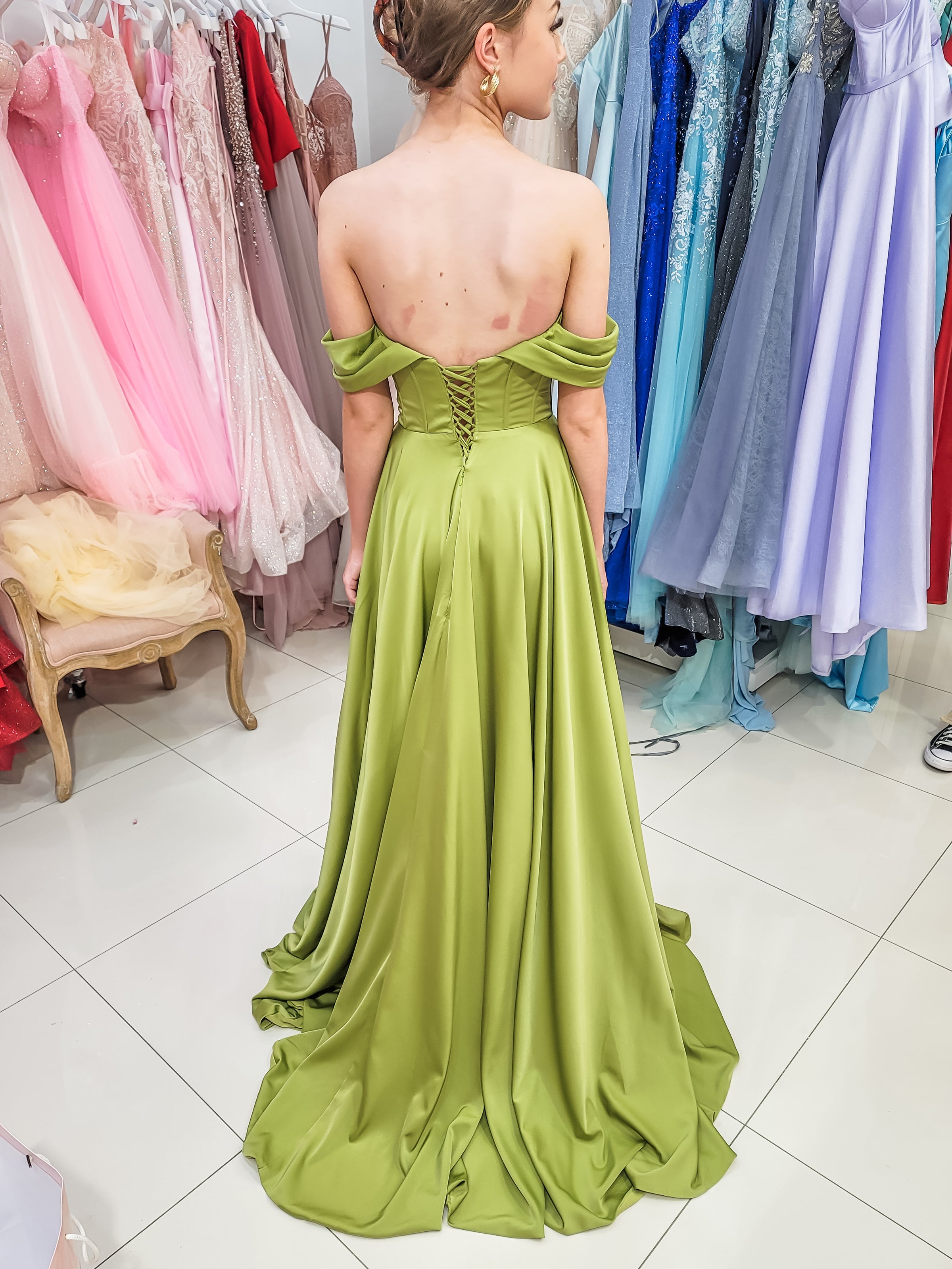 Green ball gown with on sale sleeves