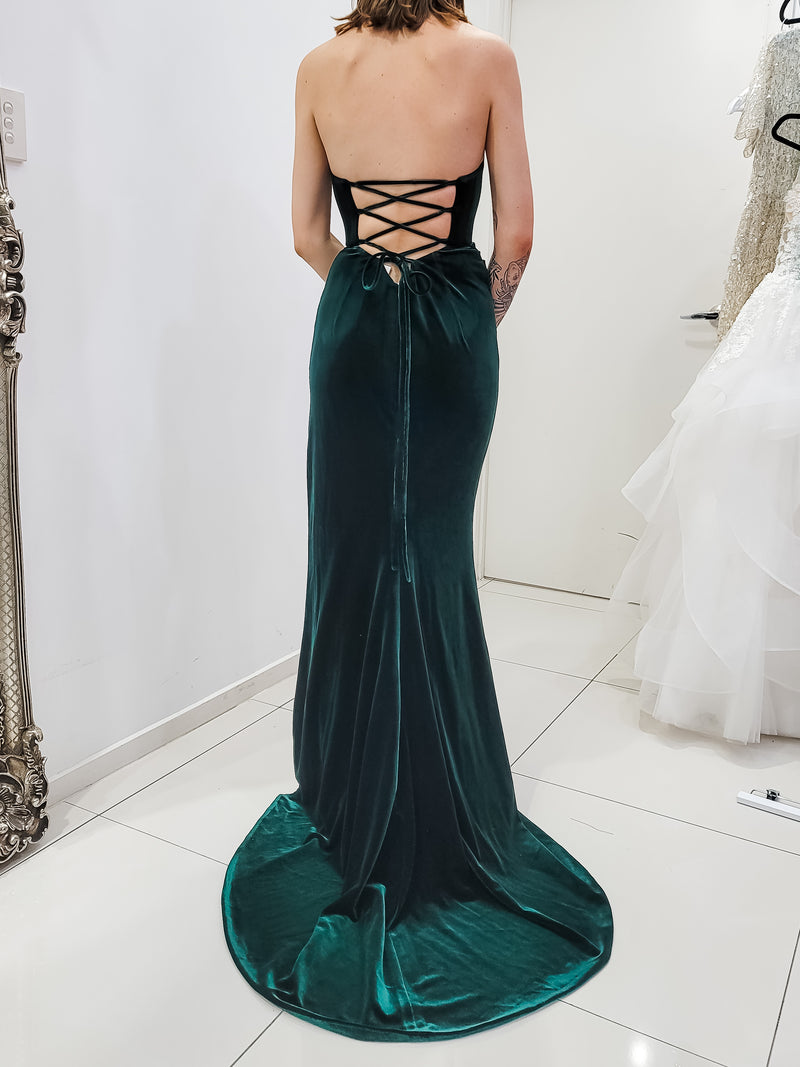 Green velvet formal on sale gown