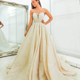 Gold lace all over with sweetheart neckline and deep v wedding dress (sample sale)