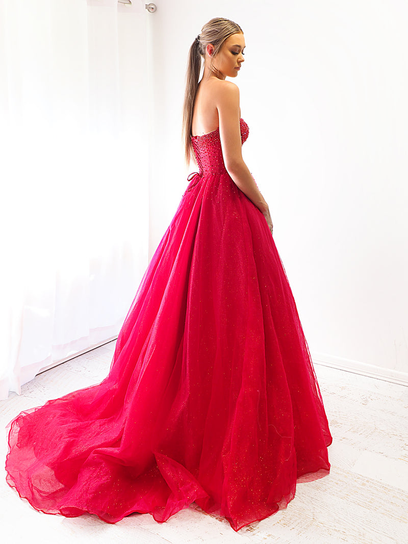 Red tulle store ball gown