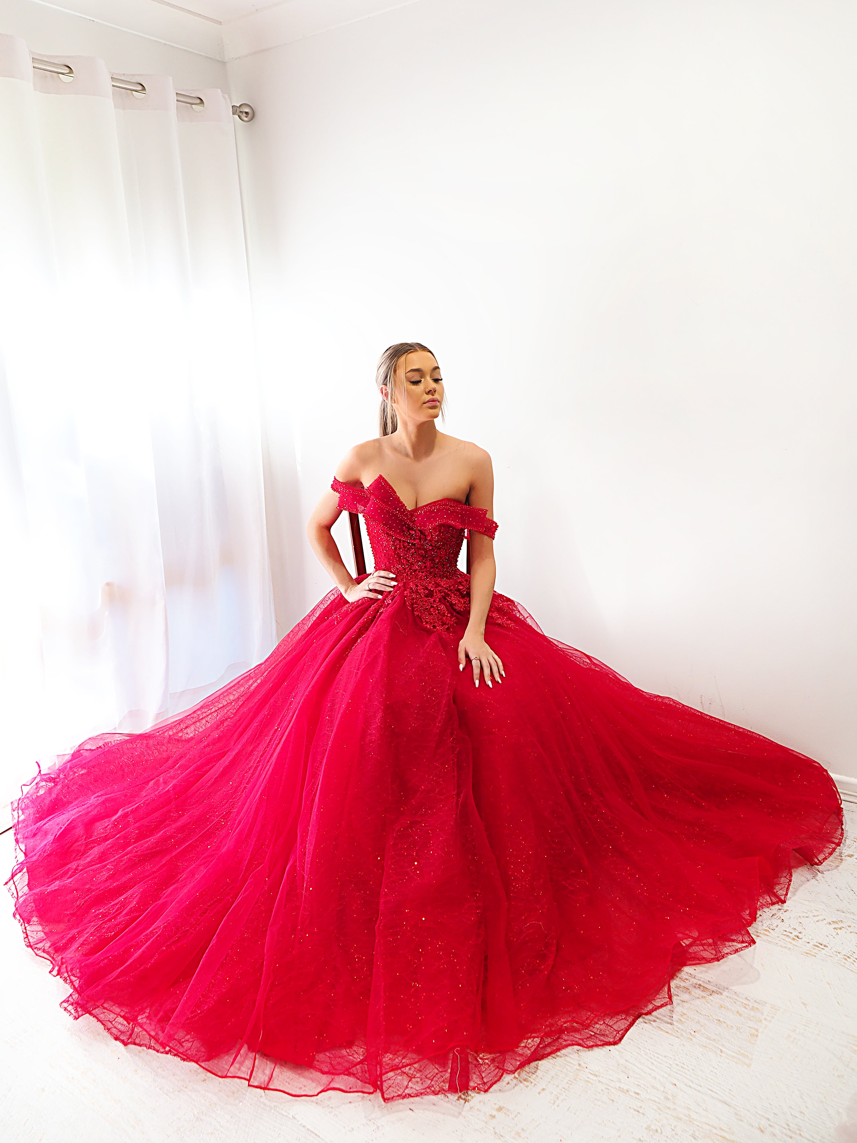 Dark red princess gown for hire – Destiny Chic