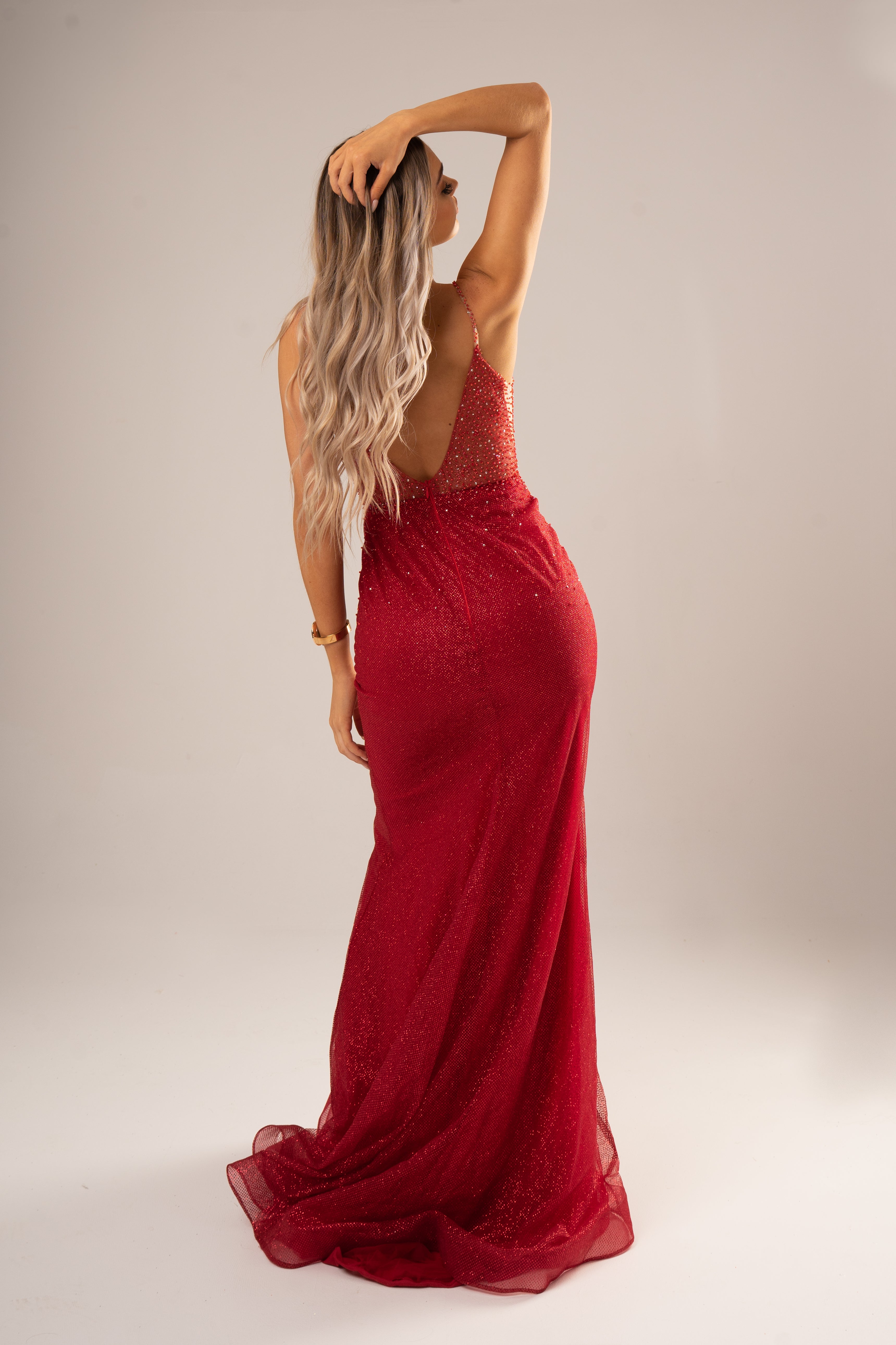 Deep Red V neckline with Open back mermaid dress – Destiny Chic